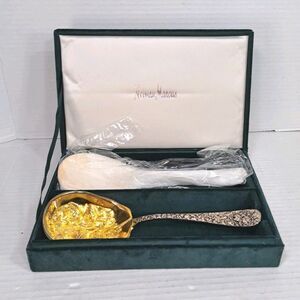 Godinger Strawberry Serving Spoons Set Gold Silver Plated Vintage Neiman Marcus
